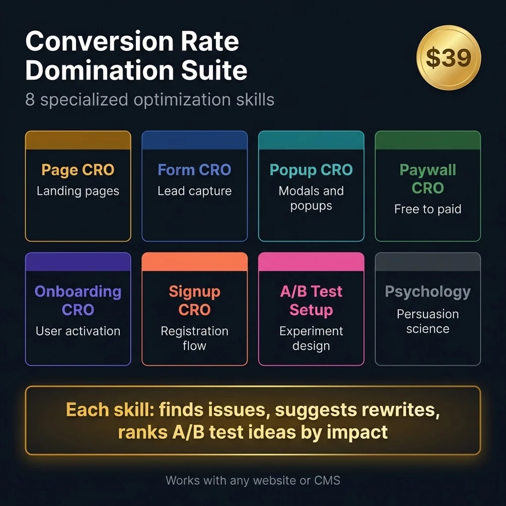 Form, popup and onboarding CRO skills — reduce abandonment at every touchpoint