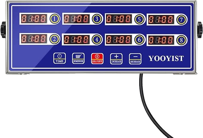 Professional Commercial 8 Channel Multiple Kitchen Timers Digital Calculagraph Programmable Loud for Restaurant Food Fryer Baking Cooking Stainless Steel Heavy Duty