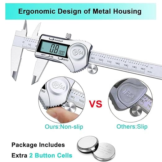 Kynup Digital Caliper, Caliper Measuring Tool Outside Micrometer, Vernier Dial Caliper Stainless Steel, IP54 Splash Proof Protection, Inch Metric Fraction Conversion, Large LCD Screen (6Inch/150mm)