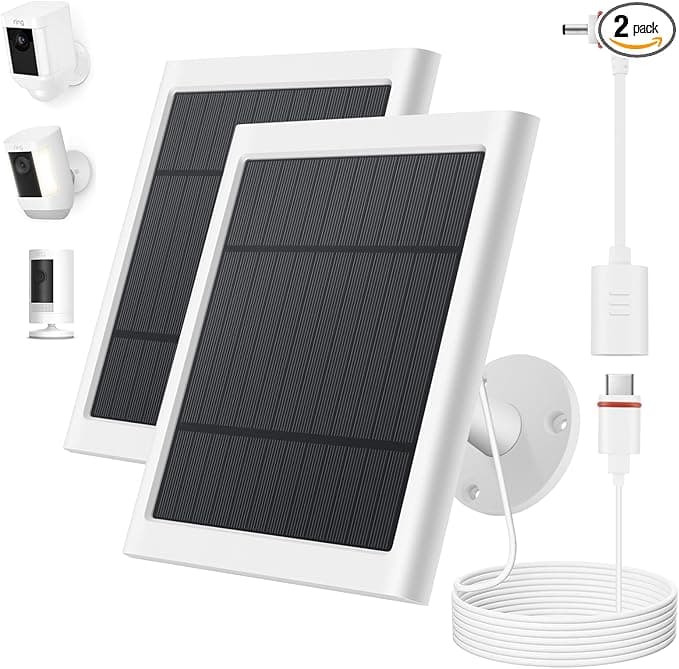 Solar Panel for Ring Camera, 2 Pack 4W Solar Charger Compatible with Rings Spotlight &All-New Stick Up Outdoor Cam Battery, 10ft Long Cable with USB-C to Ring Barrel Plug Adapter
