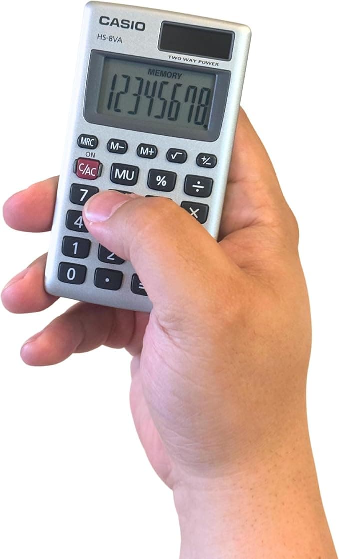 Casio HS-8VA Mini 6-Function Calculator | Large 8-Digit LCD Display | Solar Powered with Battery Backup | Standard Function | Portable Pocket Size
