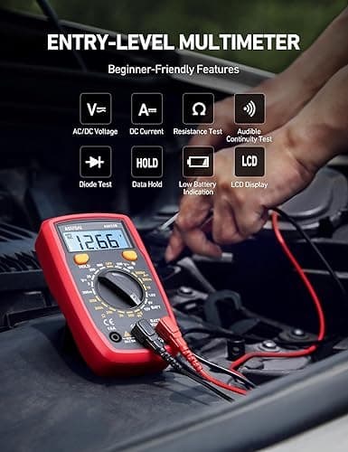 AstroAI Digital Multimeter Tester 2000 Counts with DC AC Voltmeter and Ohm Volt Amp Meter; Measures Voltage, Current, Resistance, Continuity and Diode, Black