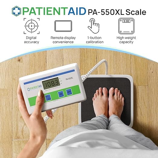 Medical Grade Floor Scale - Portable - Easy to Read Digital Display - Heavy Duty - Home, Hospital & Physician Use - Pound & Kilogram Settings - 12 Inch x 12.5 Inch Platform - 550 lb Limit by Patient Aid