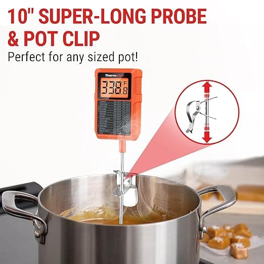 ThermoPro TP510 Waterproof Digital Candy Thermometer with Pot Clip, 10 Inch Long Probe Instant Read Food Cooking Meat Thermometer for Grilling Smoker BBQ Deep Fry Oil Thermometer
